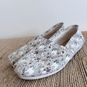 Toms Shoes Venice Collection Grey Fleck Jersey Fa La Llama Print Womens Sz *8.5